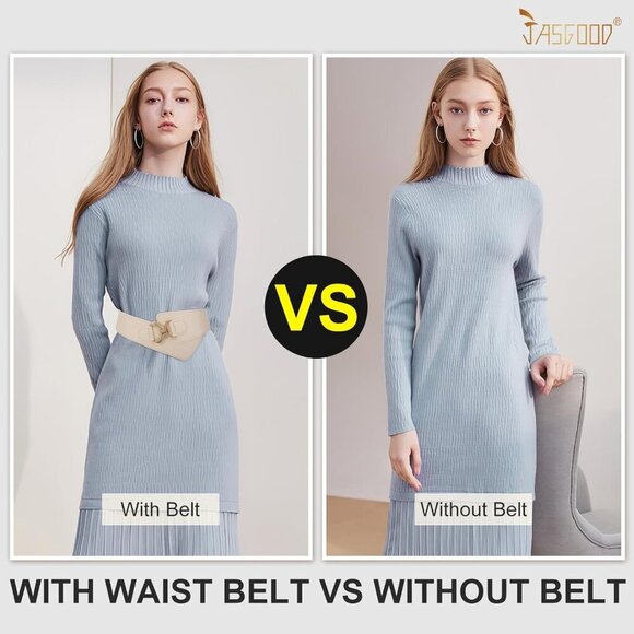 Women\'s Wide Elastic Stretch Waist Belt Adjustable Dress Belt Matte Beige Gold main image 5